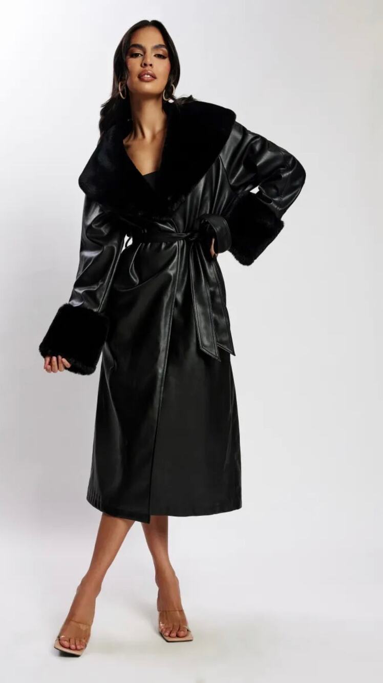 Meshki Faux Fur Faux Leather Oversized Coat